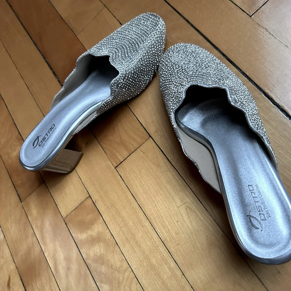 Silver Women's Slip-On Shoes with Rhinestones - Picture 4 of 4